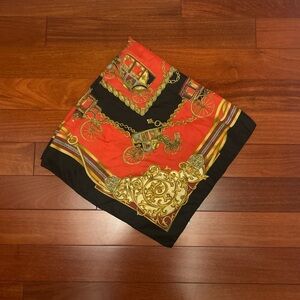 Elegant Red and Black Scarf with Gold Accents